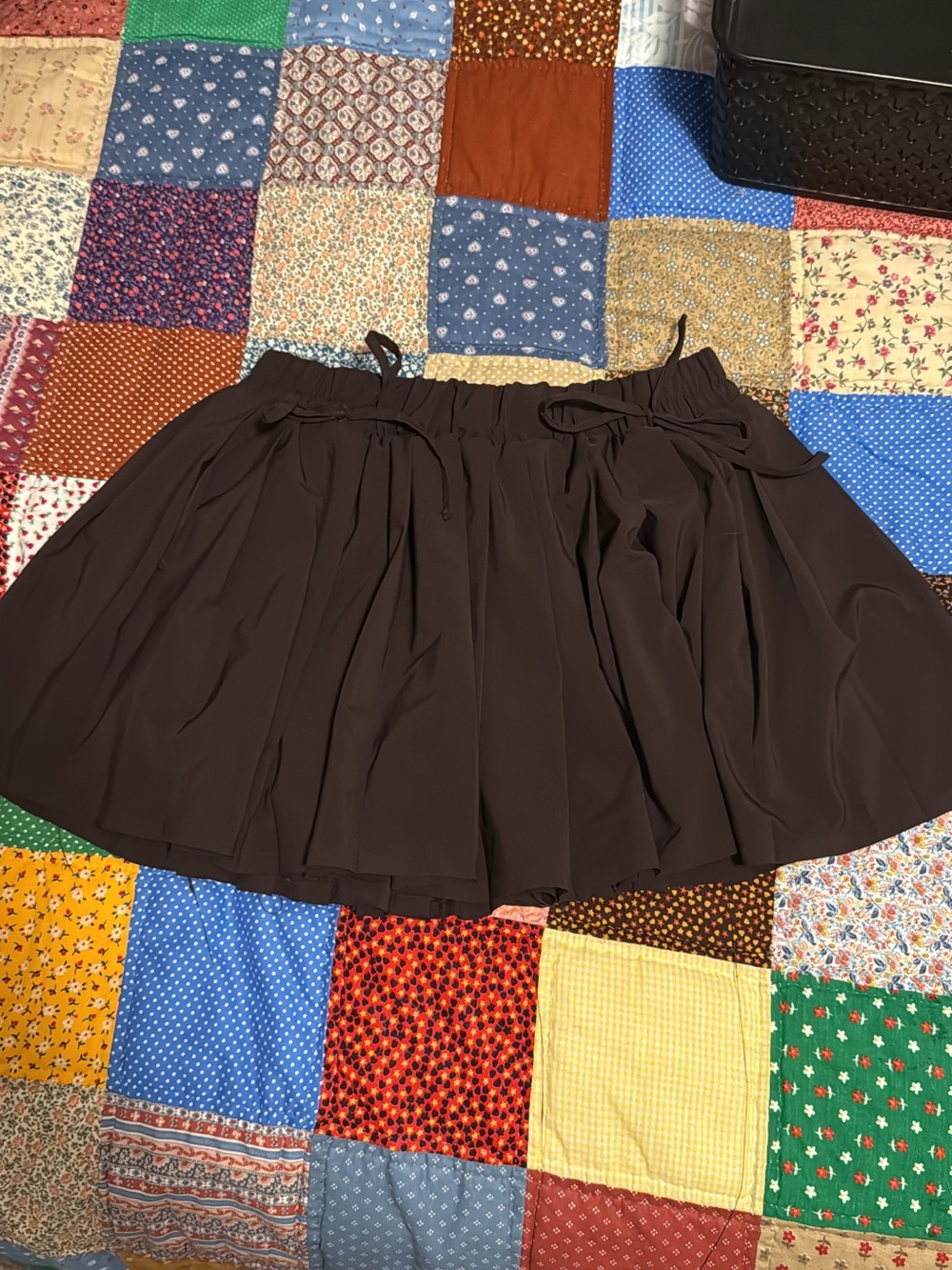 aerie Dark Brown Pleated Skater Mini Skirt